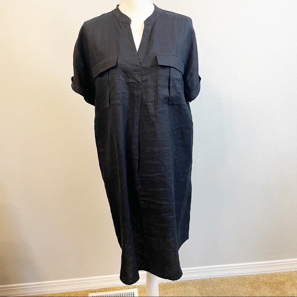 PURE NAVY Elegant Black Linen Dress - Picture 2 of 9